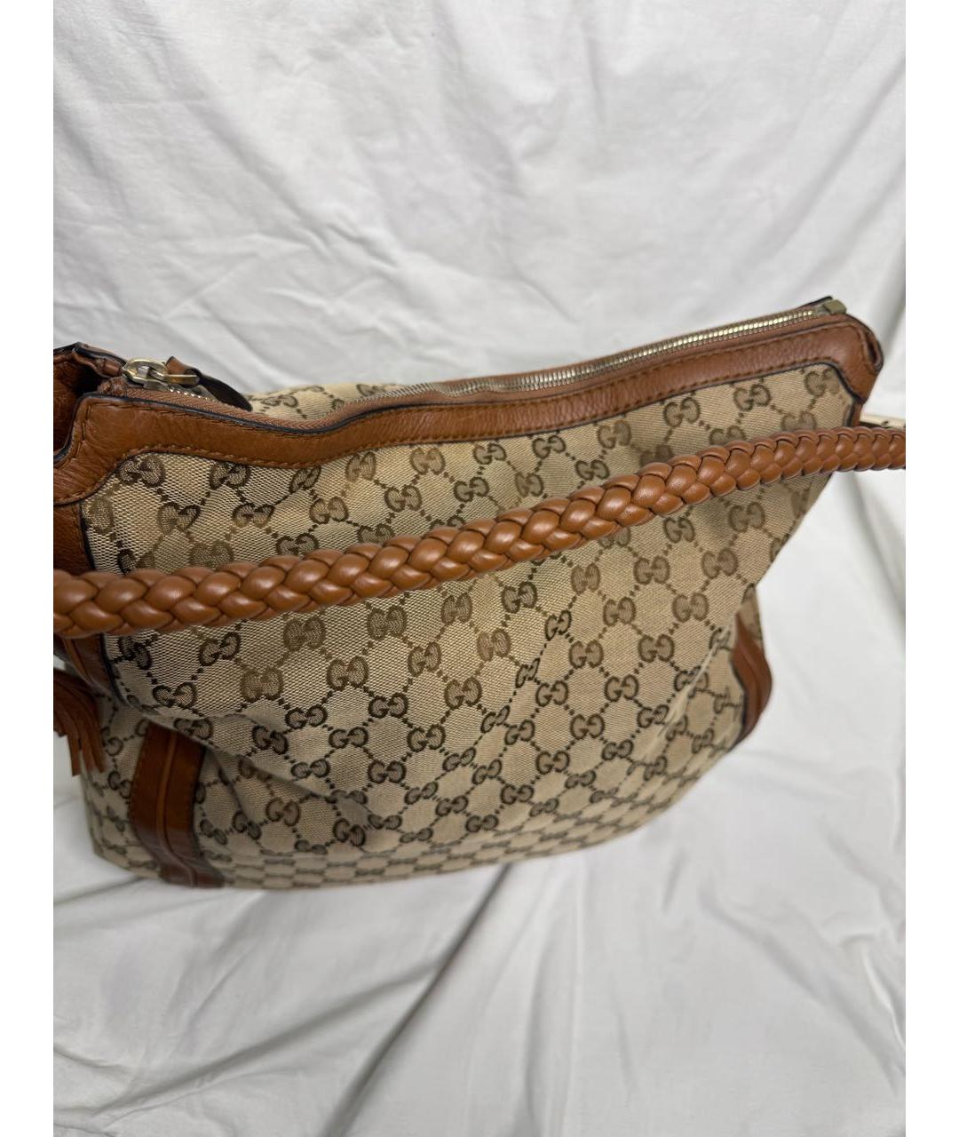 GUCCI Коричневая тканевая сумка с короткими ручками, фото 4