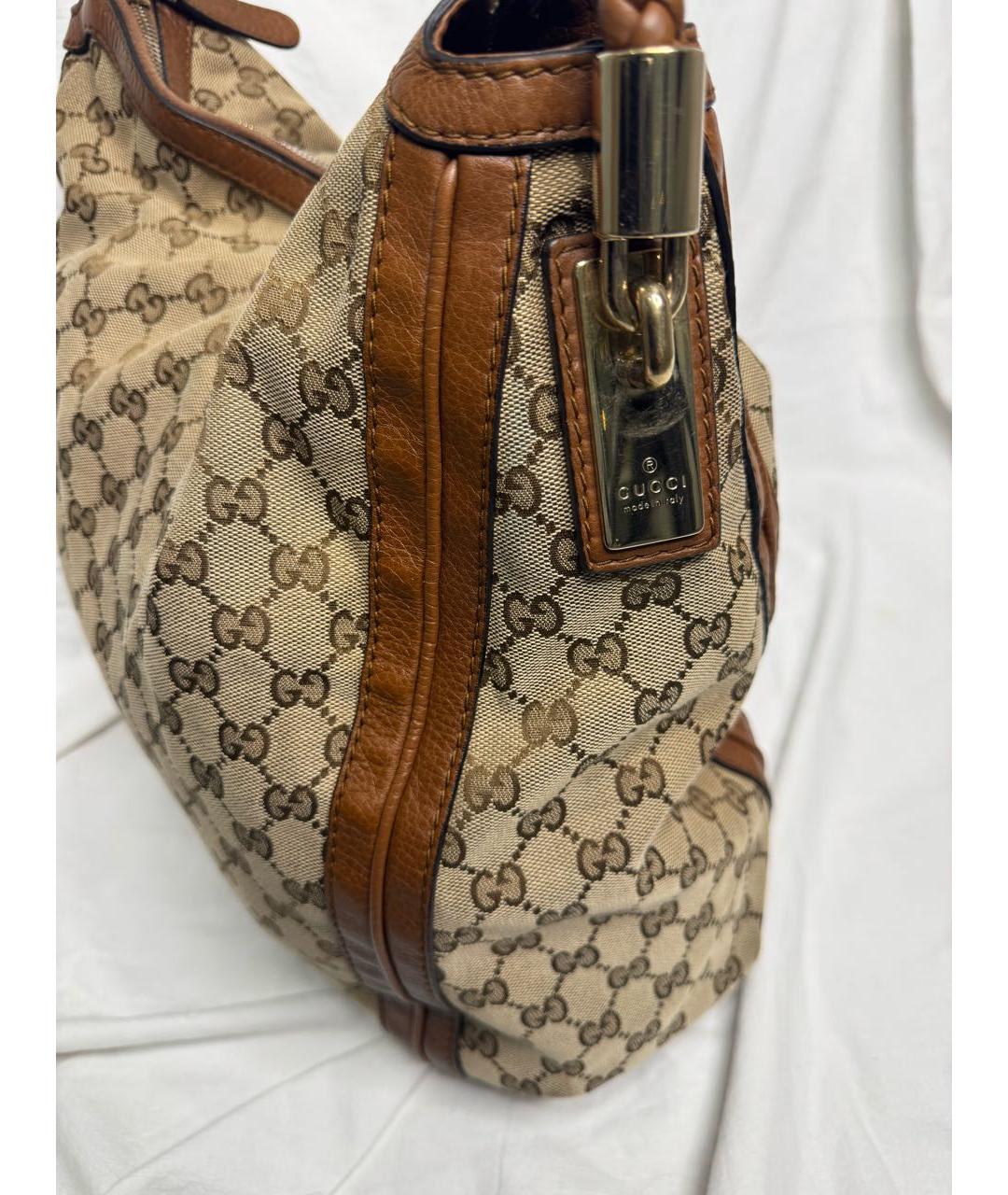 GUCCI Коричневая тканевая сумка с короткими ручками, фото 5