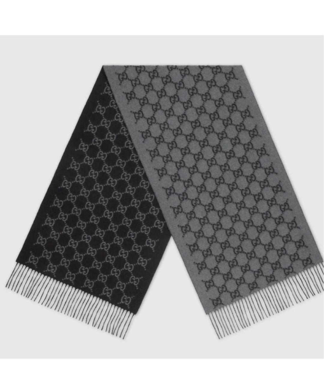 GUCCI Антрацитовый шерстяной шарф, фото 6