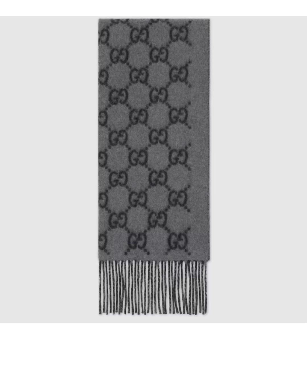 GUCCI Антрацитовый шерстяной шарф, фото 8
