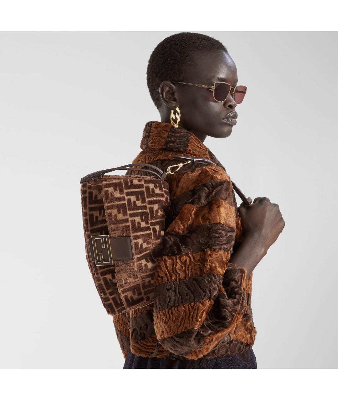 FENDI Коричневая бархатная сумка через плечо, фото 2