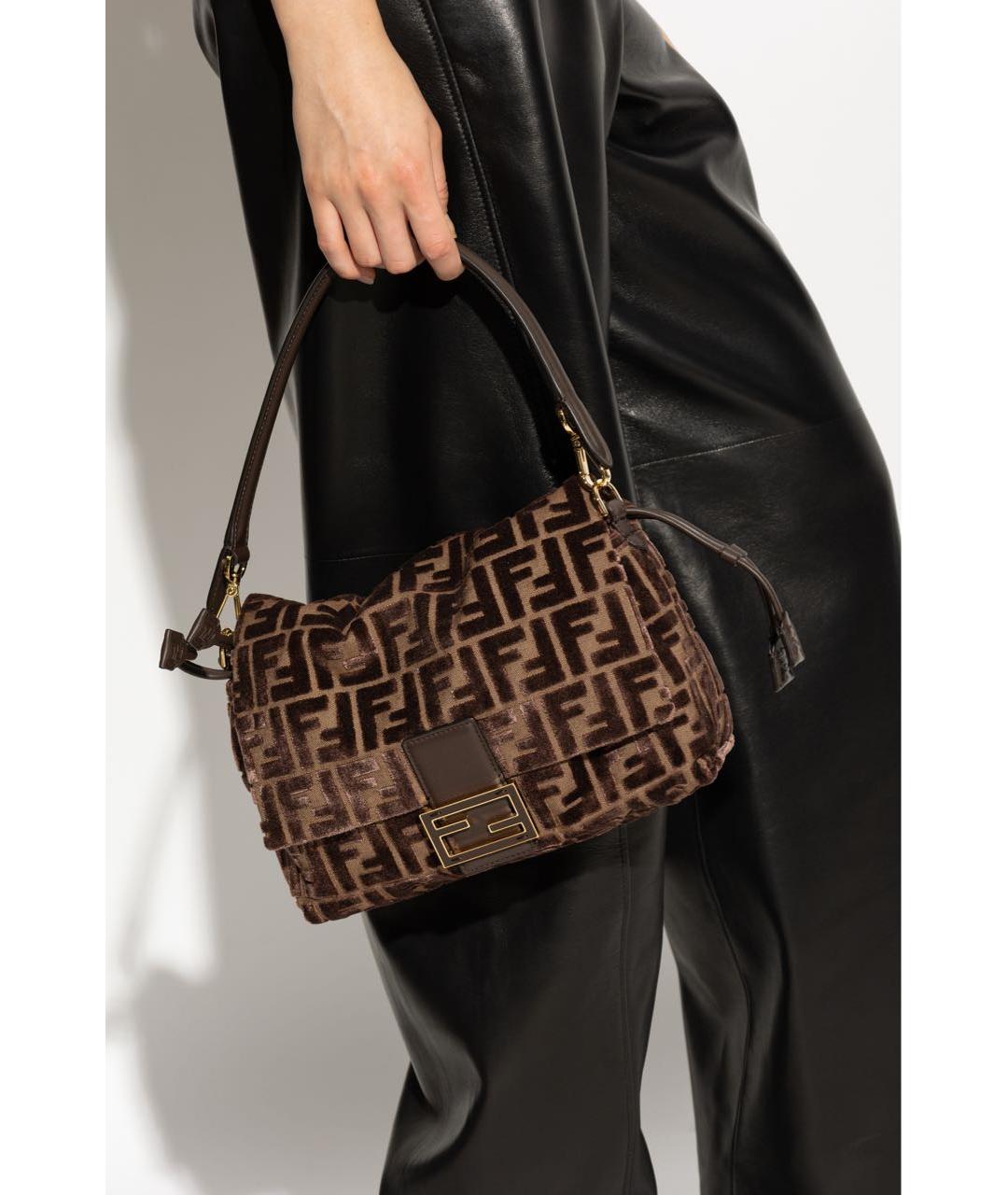 FENDI Коричневая бархатная сумка через плечо, фото 7