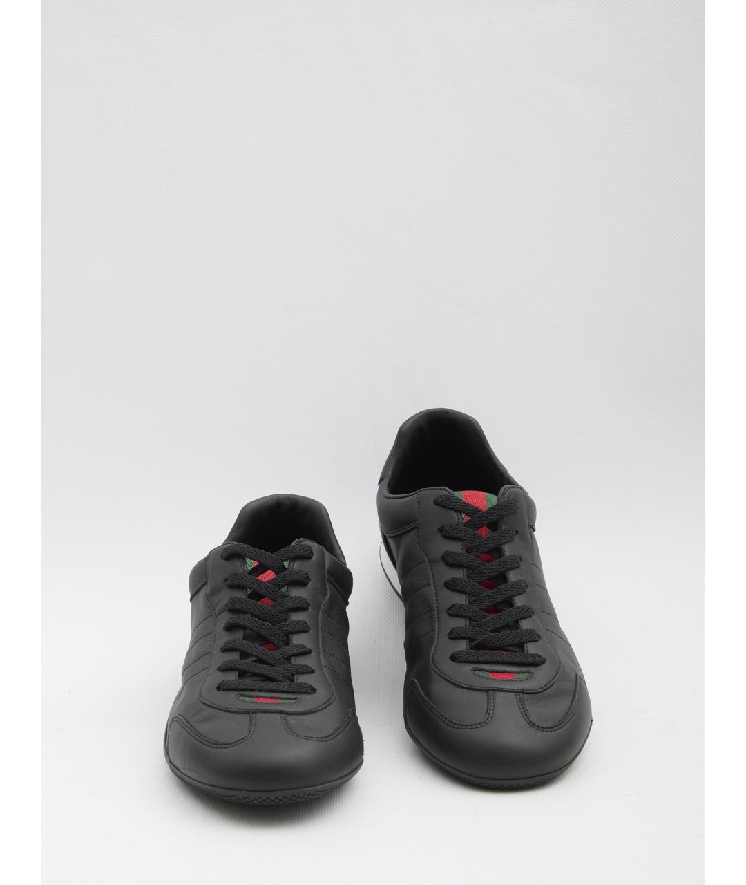 GUCCI Черные кожаные низкие кроссовки / кеды, фото 5