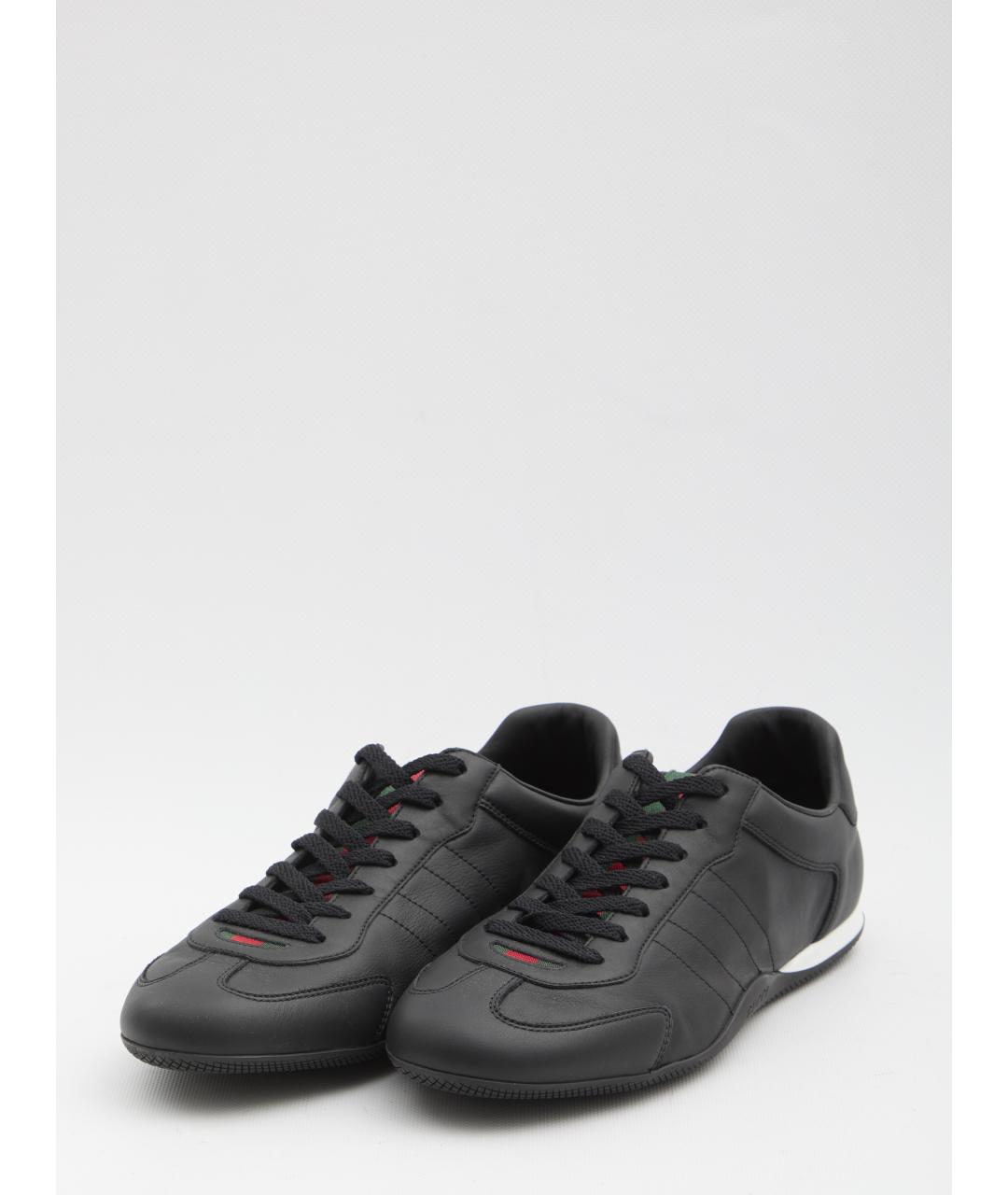 GUCCI Черные кожаные низкие кроссовки / кеды, фото 2