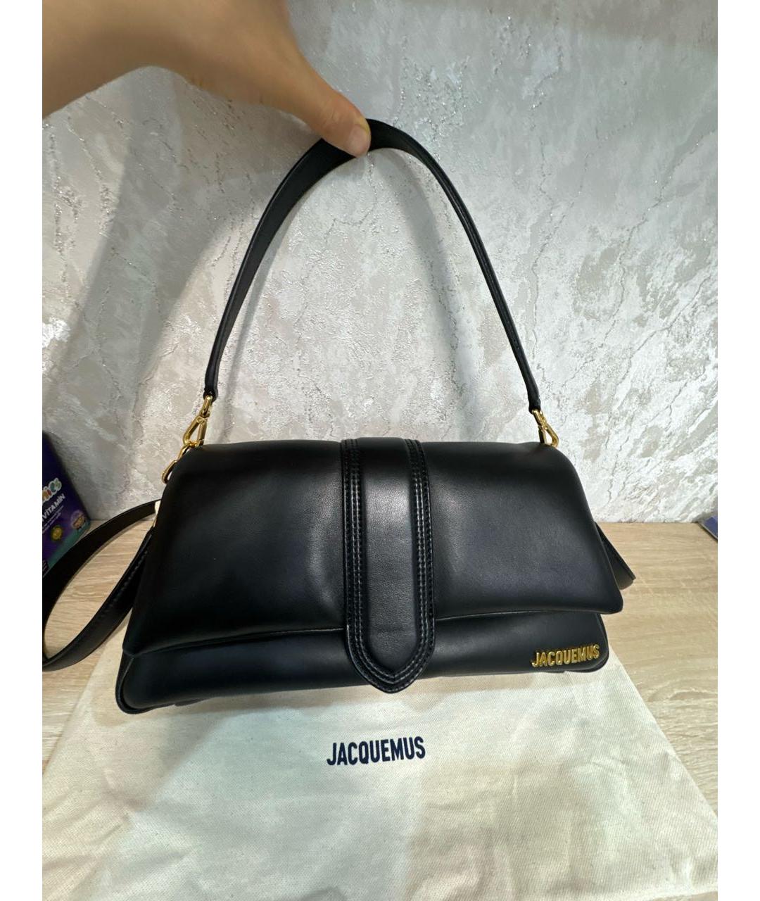 JACQUEMUS Черная кожаная сумка через плечо, фото 5