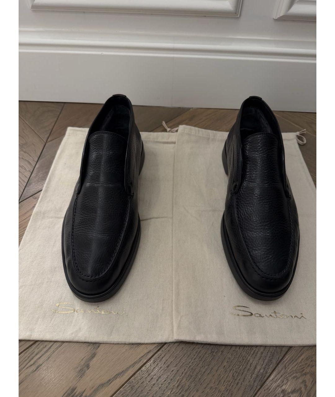 SANTONI Черные кожаные низкие ботинки, фото 5