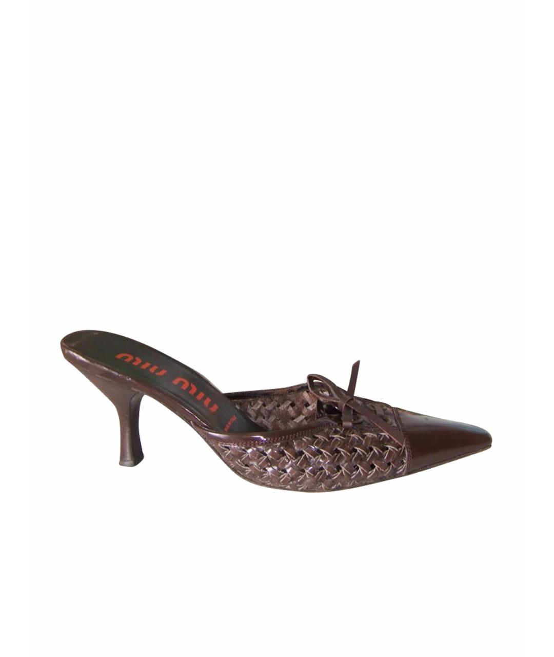 MIU MIU Коричневые кожаные мюли, фото 1