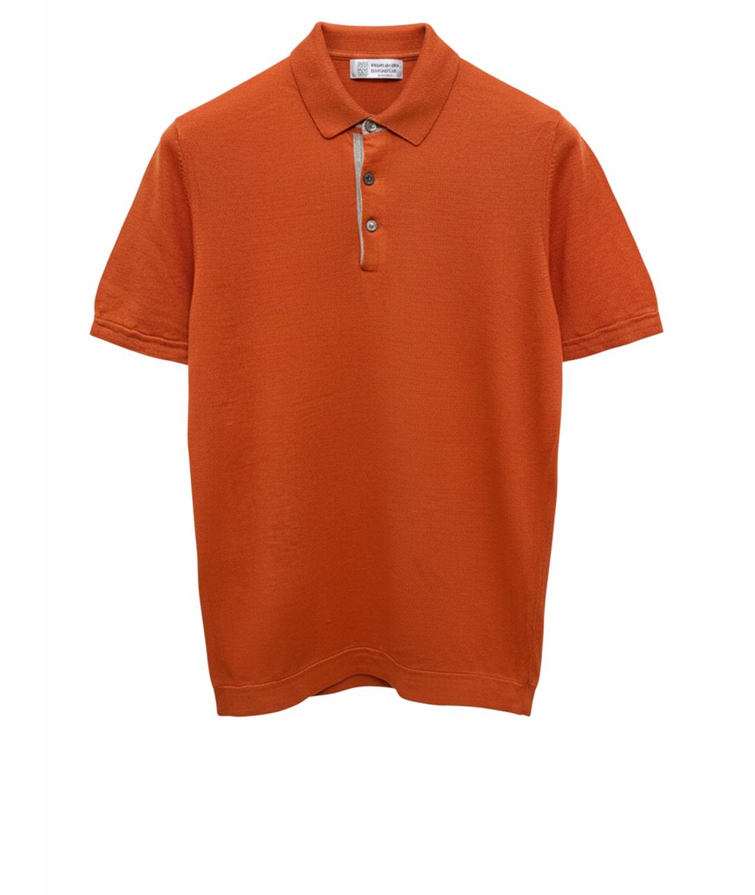 BRUNELLO CUCINELLI Оранжевое хлопко-леновое поло с коротким рукавом, фото 1