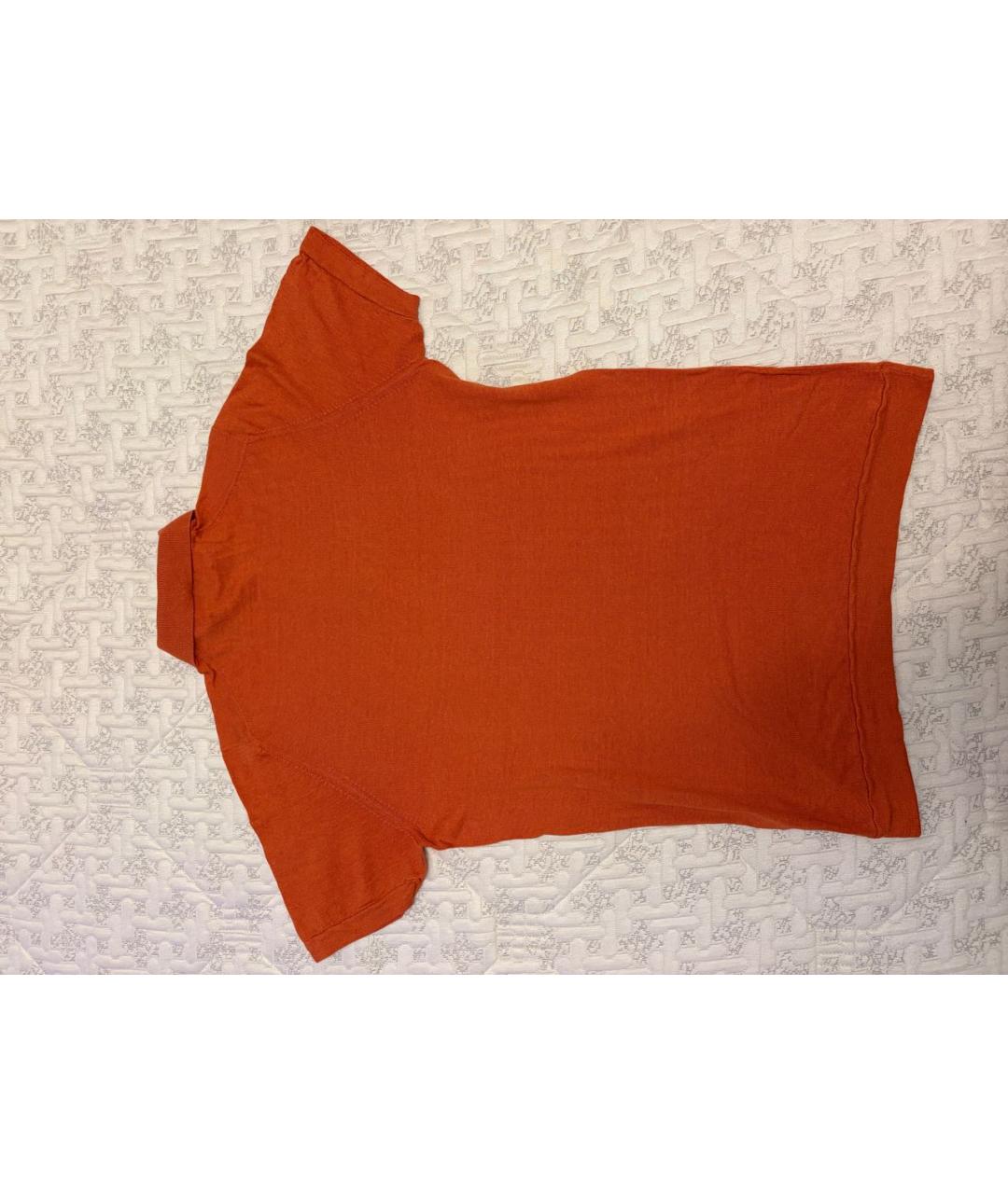 BRUNELLO CUCINELLI Оранжевое хлопко-леновое поло с коротким рукавом, фото 5
