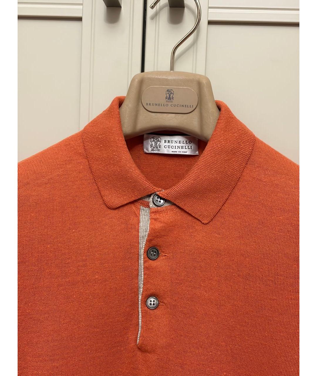 BRUNELLO CUCINELLI Оранжевое хлопко-леновое поло с коротким рукавом, фото 2