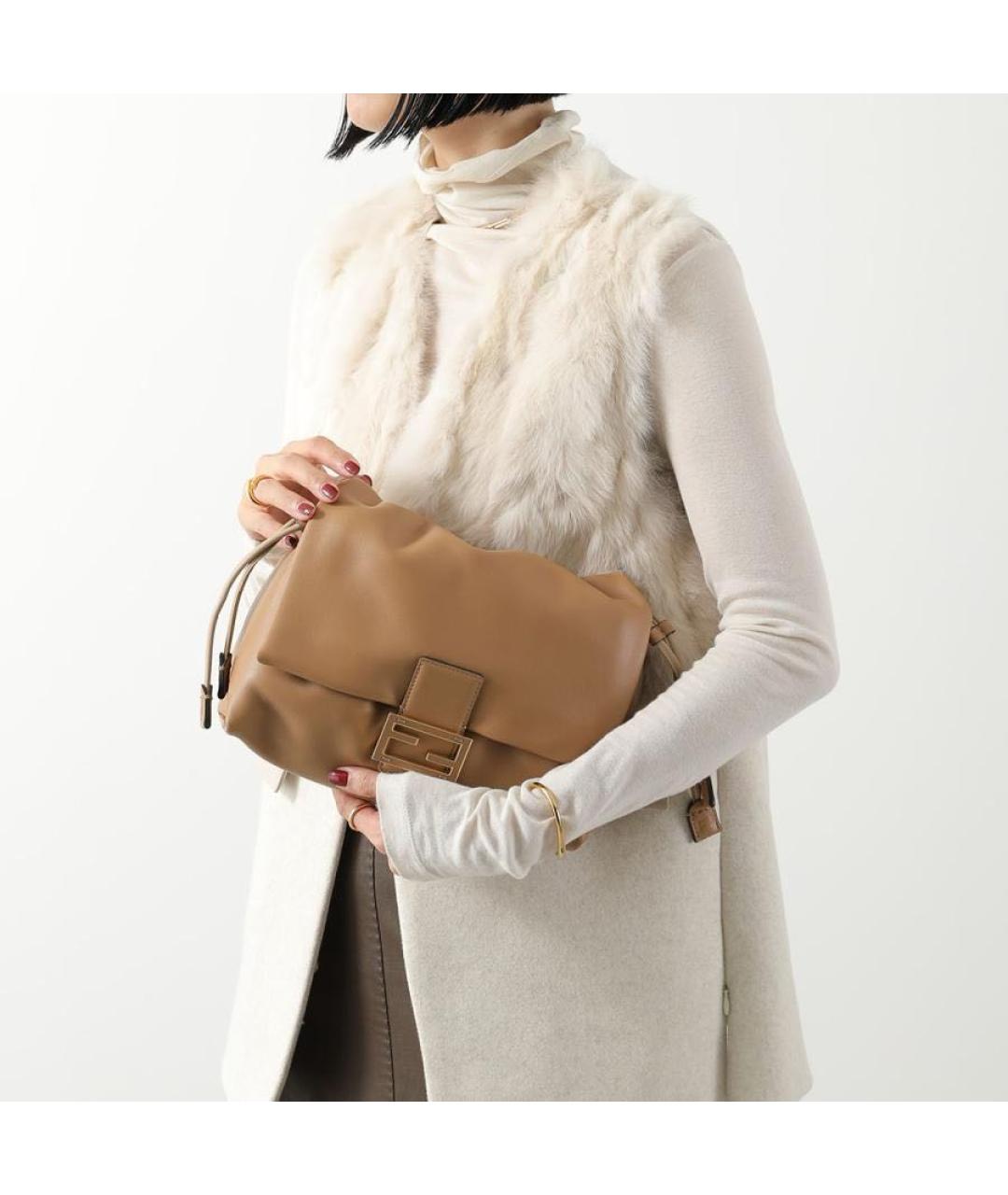 FENDI Бежевая кожаная сумка через плечо, фото 7