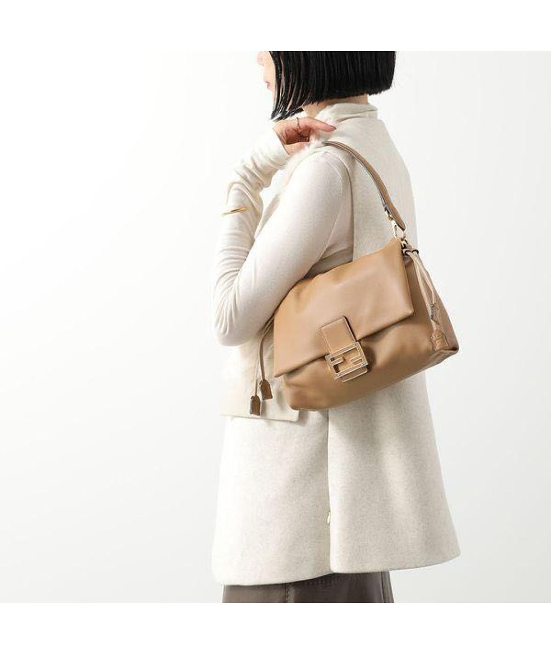 FENDI Бежевая кожаная сумка через плечо, фото 4