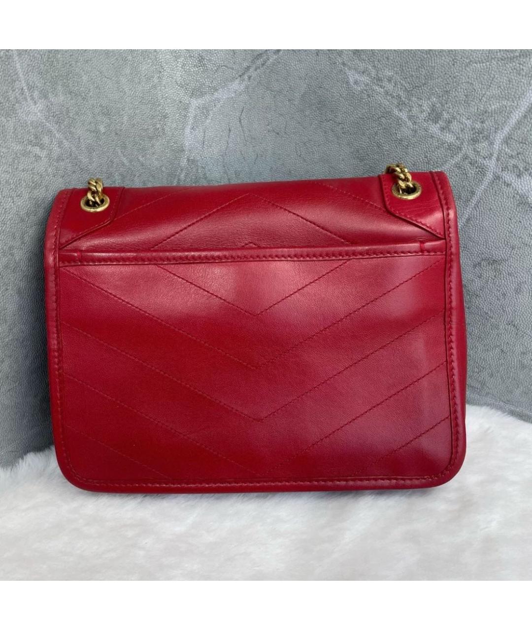 SAINT LAURENT Красная кожаная сумка через плечо, фото 3