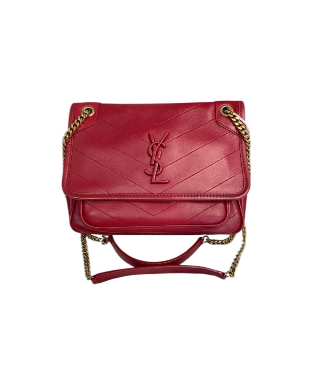 SAINT LAURENT Красная кожаная сумка через плечо, фото 9