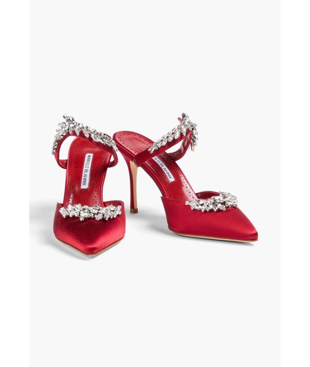 MANOLO BLAHNIK Красные текстильные мюли, фото 2