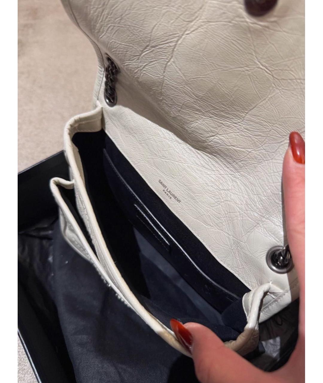 SAINT LAURENT Белая кожаная сумка через плечо, фото 5