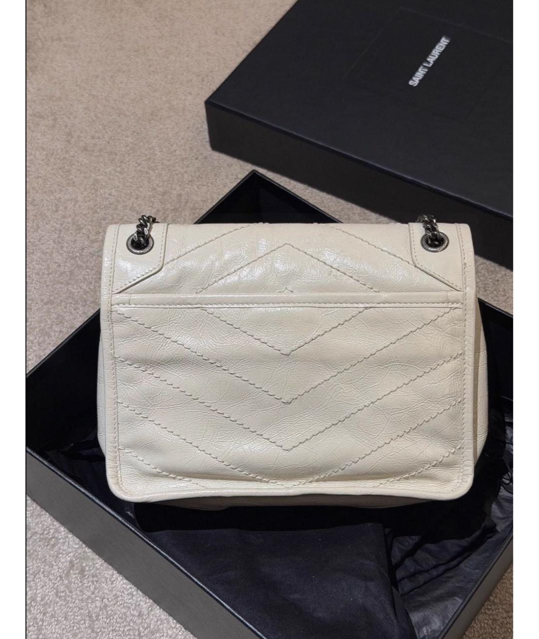 SAINT LAURENT Белая кожаная сумка через плечо, фото 3