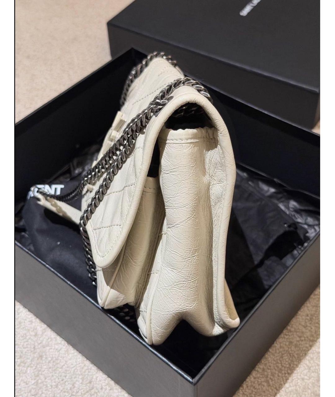 SAINT LAURENT Белая кожаная сумка через плечо, фото 6