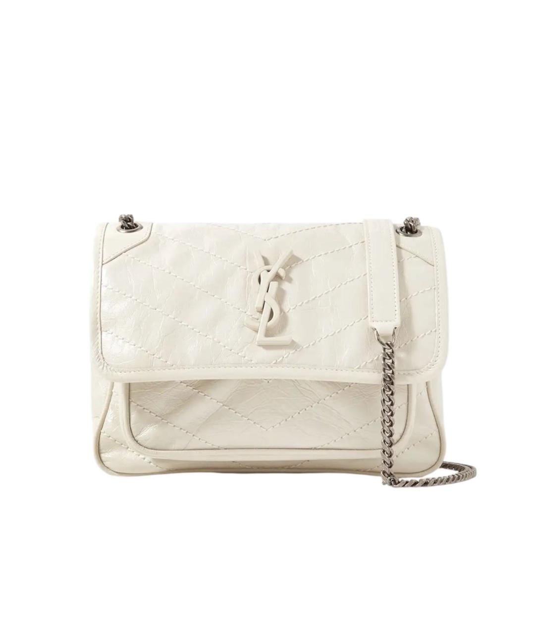 SAINT LAURENT Белая кожаная сумка через плечо, фото 9
