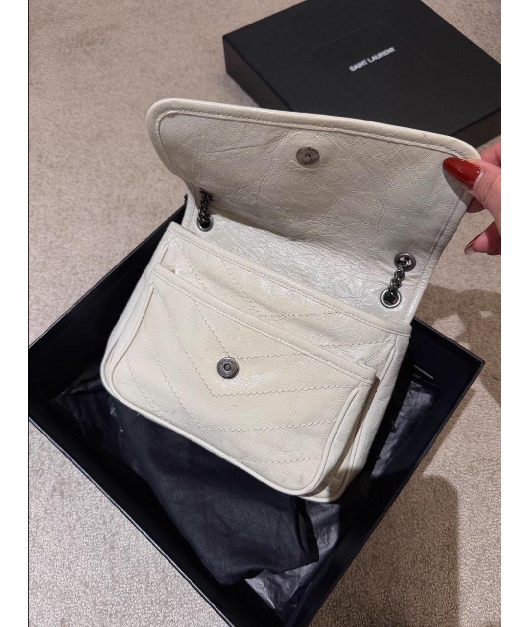 SAINT LAURENT Белая кожаная сумка через плечо, фото 4