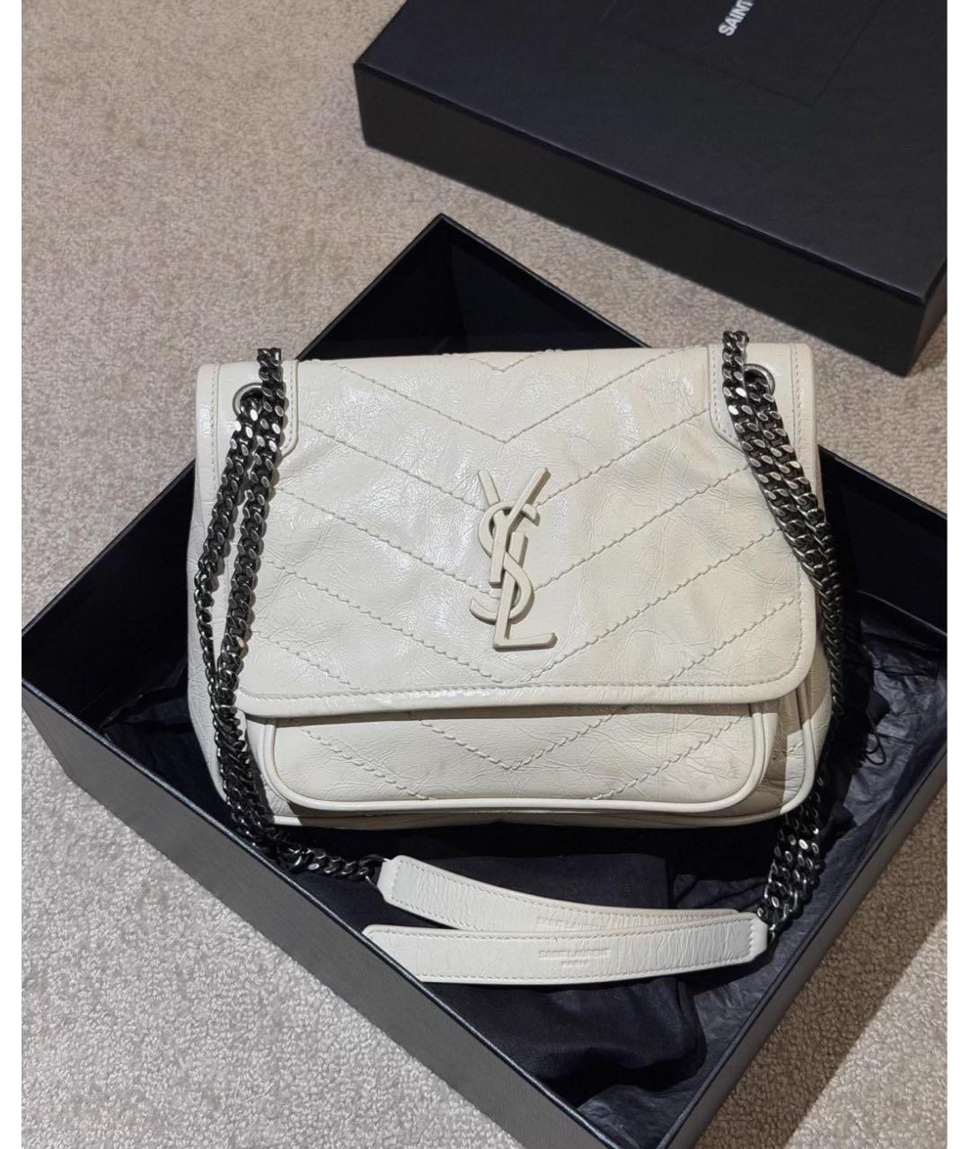 SAINT LAURENT Белая кожаная сумка через плечо, фото 2