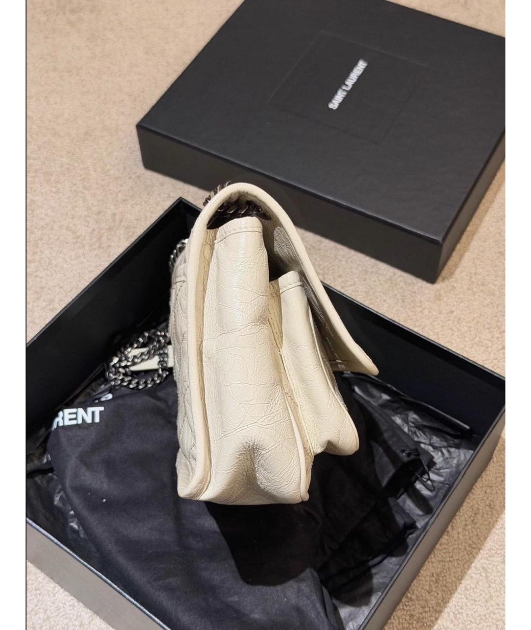 SAINT LAURENT Белая кожаная сумка через плечо, фото 7