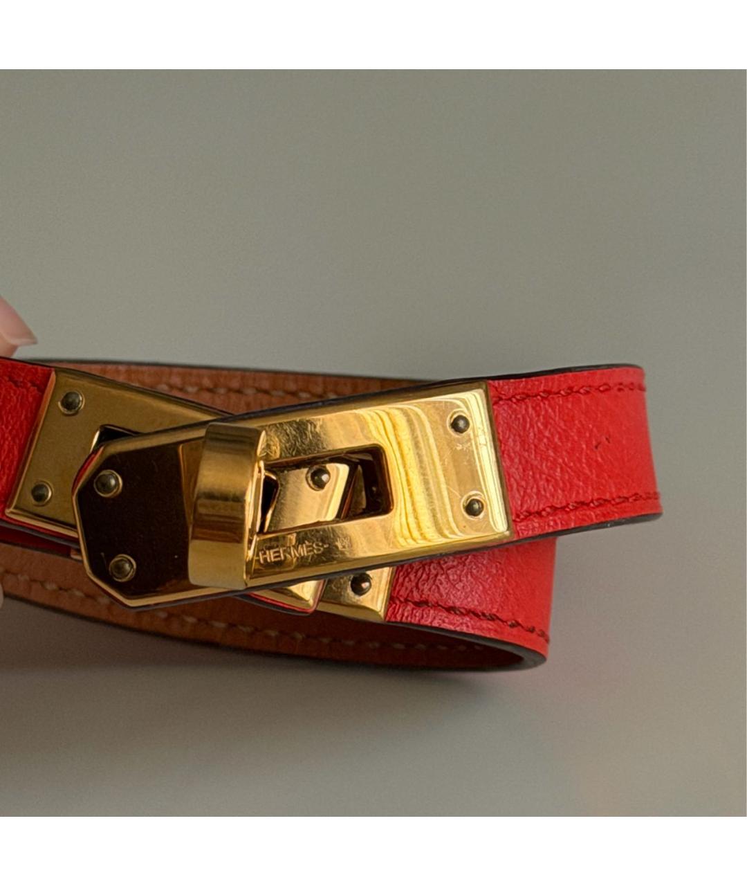 HERMES Оранжевый кожаный браслет, фото 6