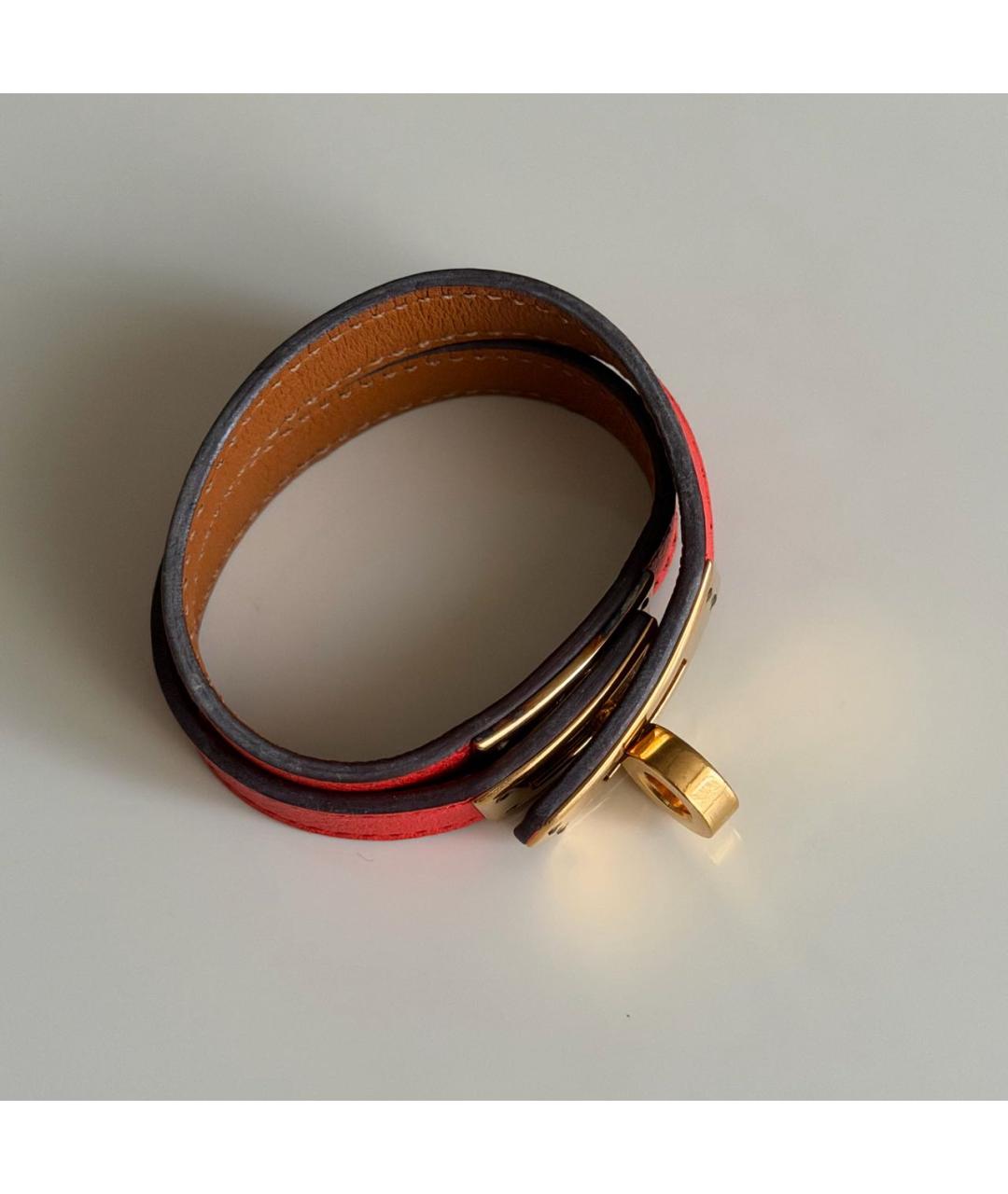 HERMES Оранжевый кожаный браслет, фото 2