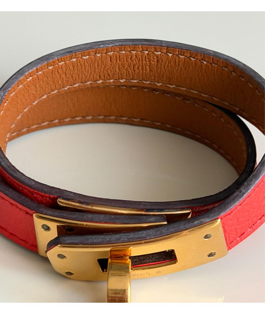 HERMES Оранжевый кожаный браслет, фото 7