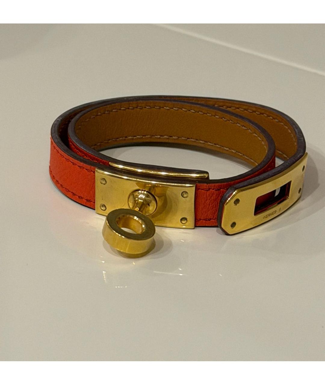 HERMES Оранжевый кожаный браслет, фото 4