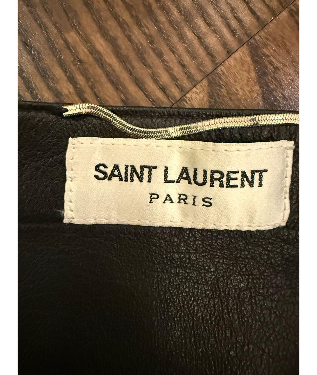 SAINT LAURENT Черная кожаная юбка мини, фото 2