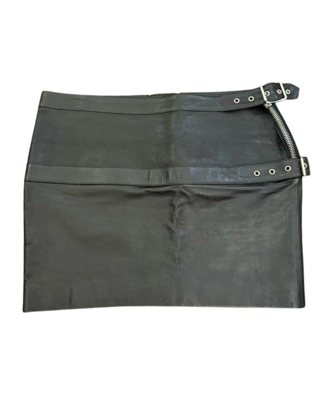 SAINT LAURENT Черная кожаная юбка мини, фото 1