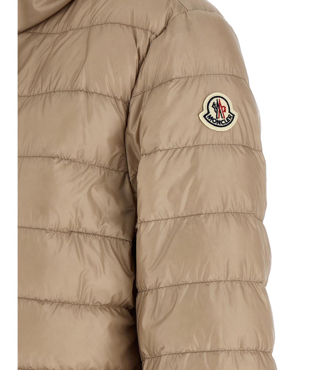 MONCLER Бежевый полиамидовый пуховик, фото 4