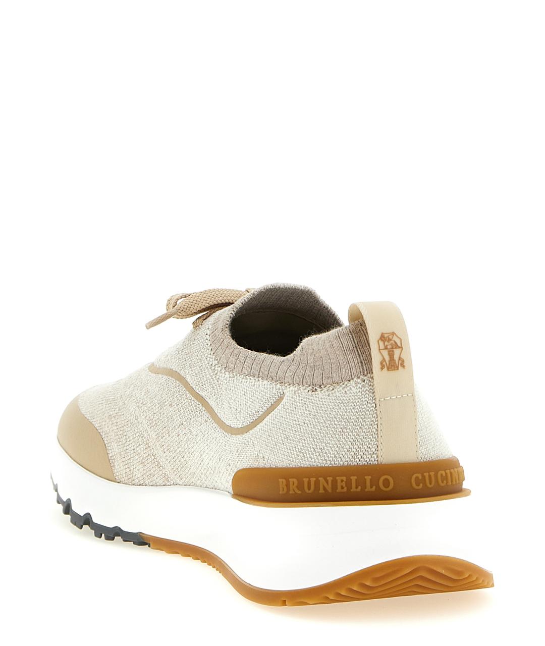 BRUNELLO CUCINELLI Бежевые текстильные низкие кроссовки / кеды, фото 3