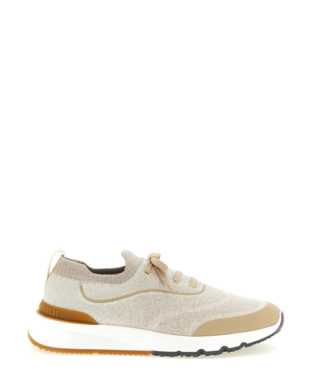 BRUNELLO CUCINELLI Бежевые текстильные низкие кроссовки / кеды, фото 1
