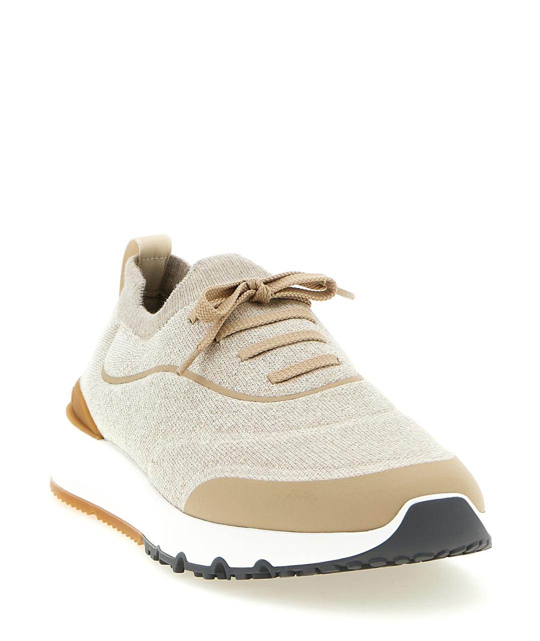 BRUNELLO CUCINELLI Бежевые текстильные низкие кроссовки / кеды, фото 2