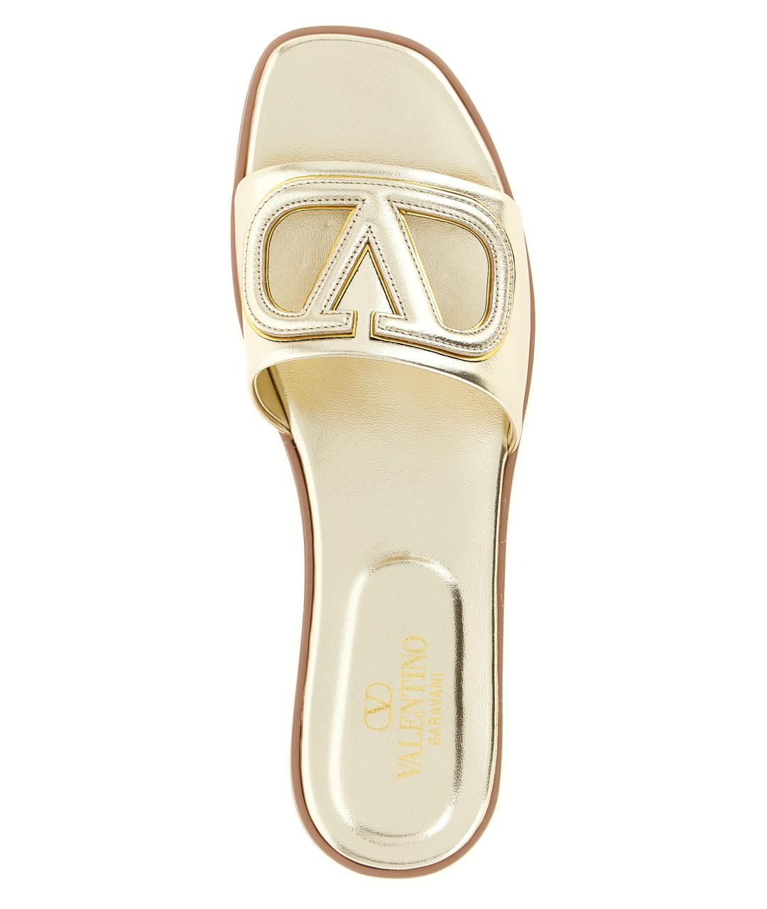 VALENTINO Золотые кожаные шлепанцы, фото 4