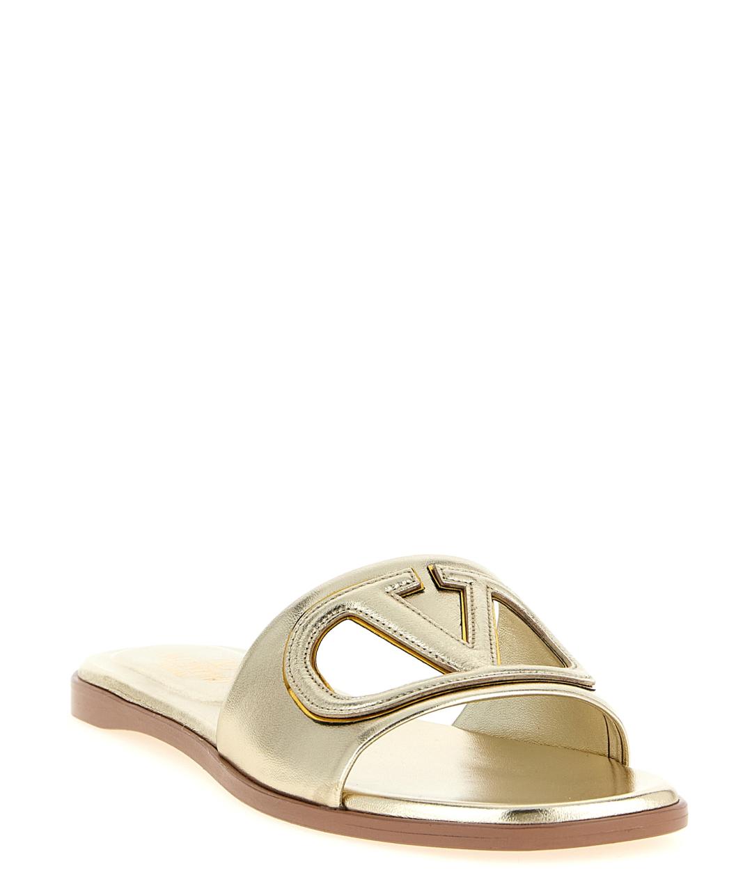 VALENTINO Золотые кожаные шлепанцы, фото 2
