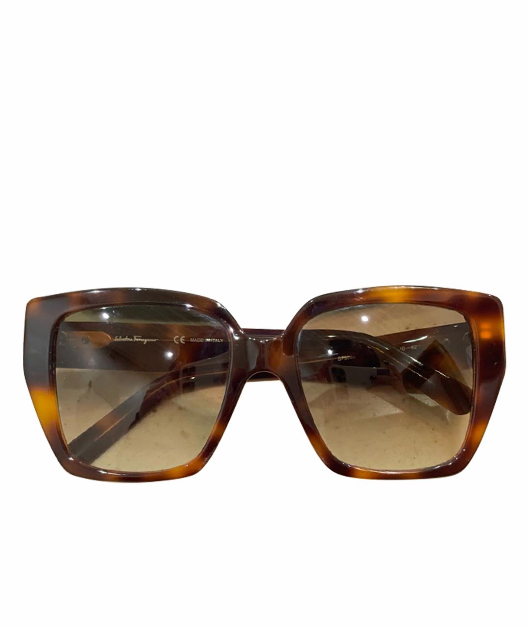 FERRAGAMO Коричневые пластиковые солнцезащитные очки, фото 1