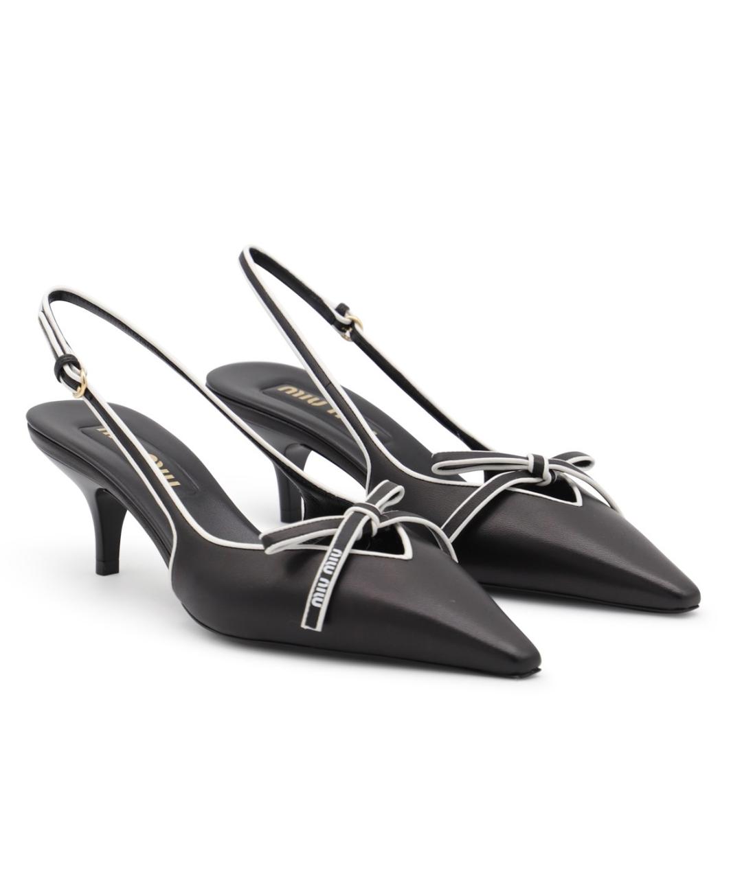 MIU MIU Черные кожаные лодочки на низком каблуке, фото 2