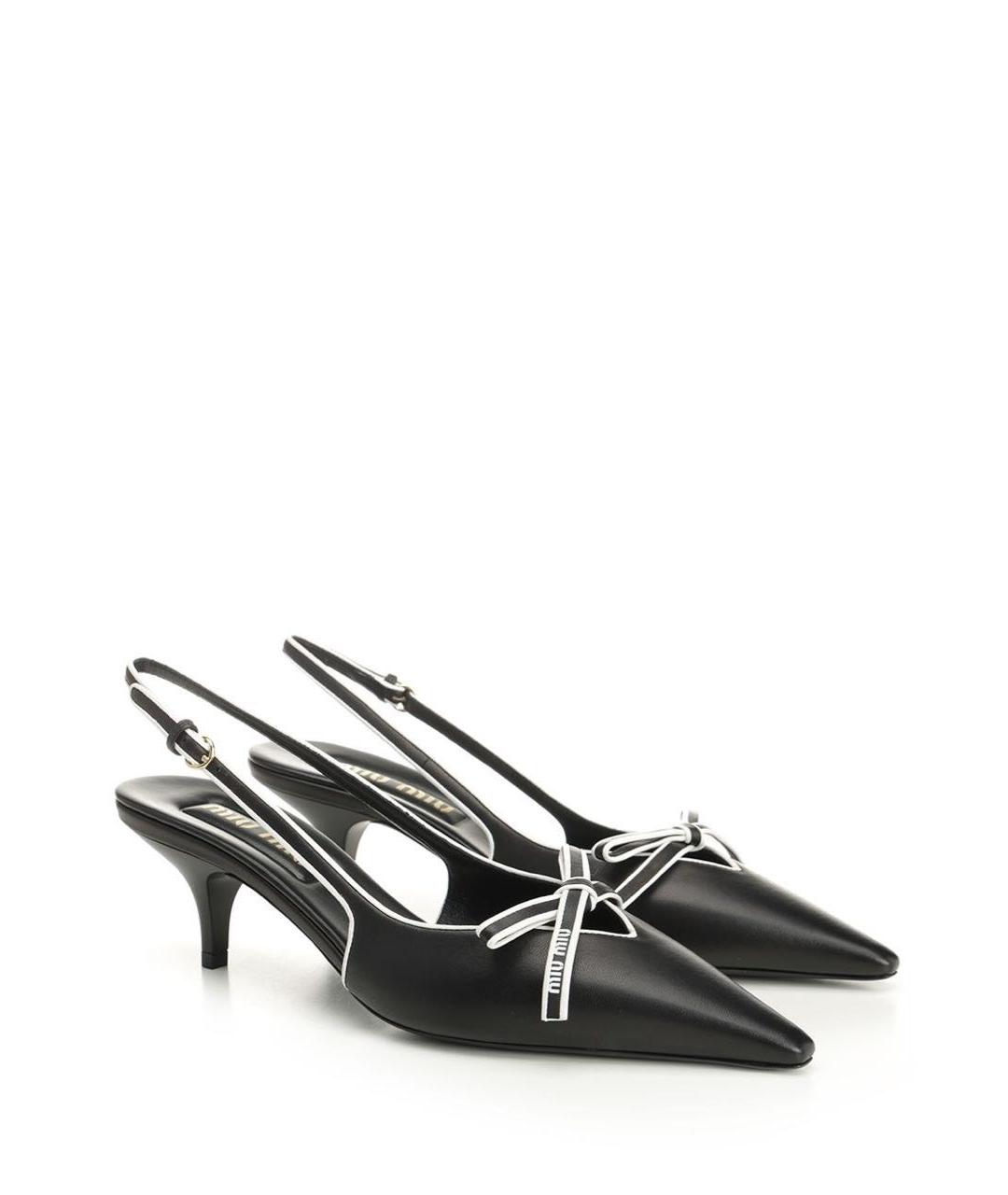 MIU MIU Черные кожаные лодочки на низком каблуке, фото 3