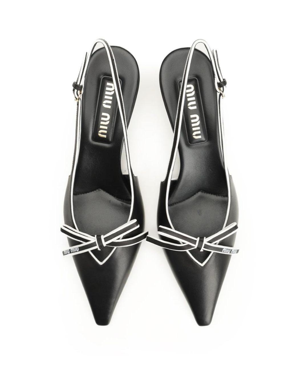 MIU MIU Черные кожаные лодочки на низком каблуке, фото 4