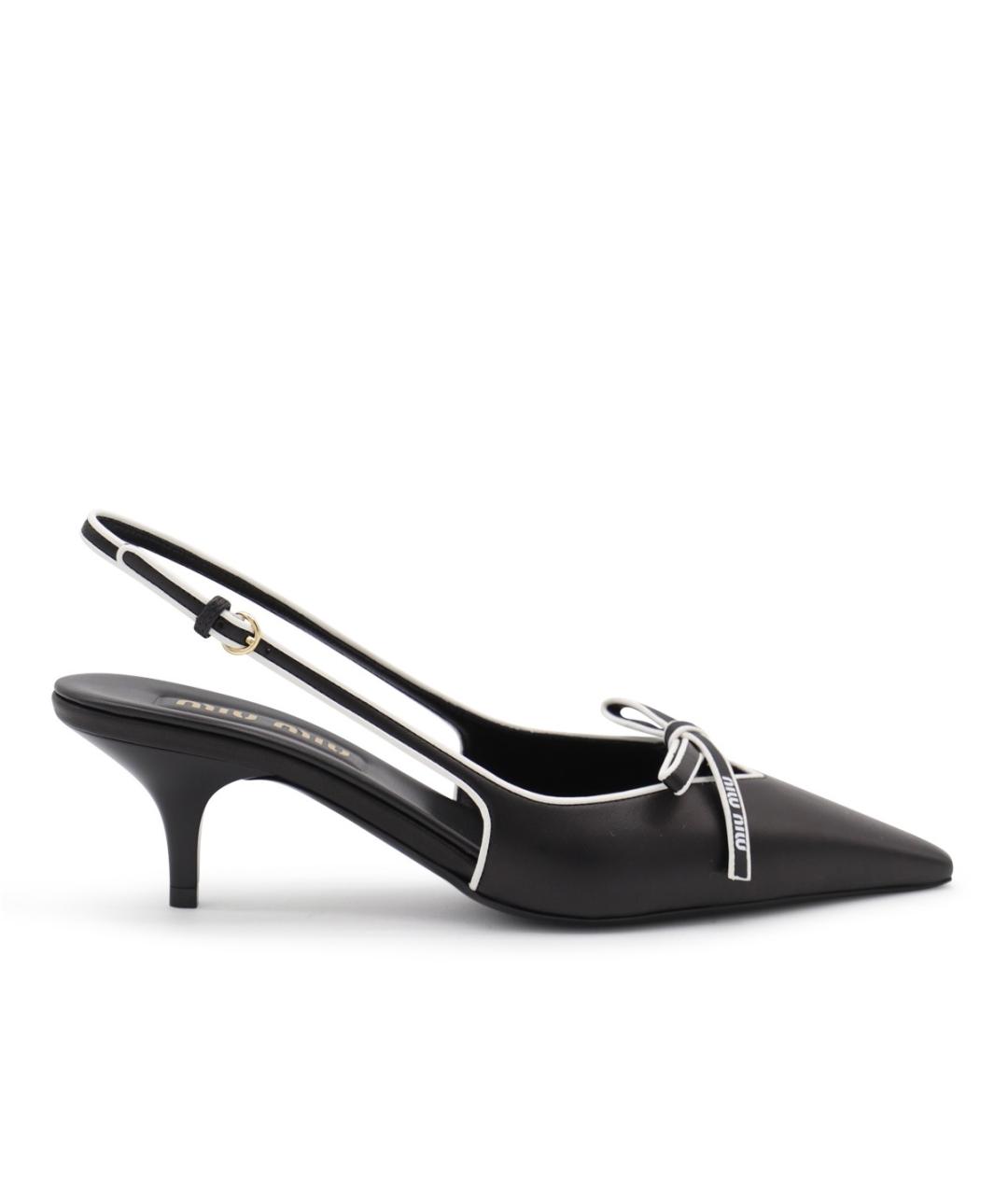 MIU MIU Черные кожаные лодочки на низком каблуке, фото 1