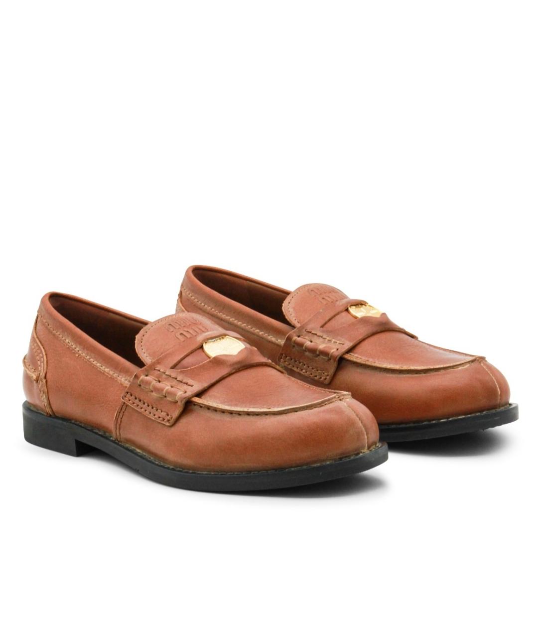 MIU MIU Коричневые кожаные лоферы, фото 2