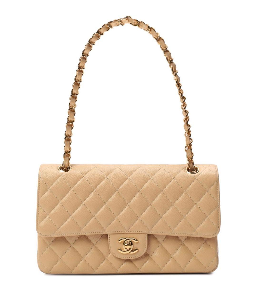 CHANEL Бежевая кожаная сумка через плечо, фото 7