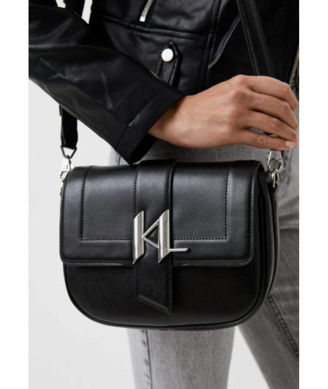 KARL LAGERFELD Черная кожаная сумка через плечо, фото 4