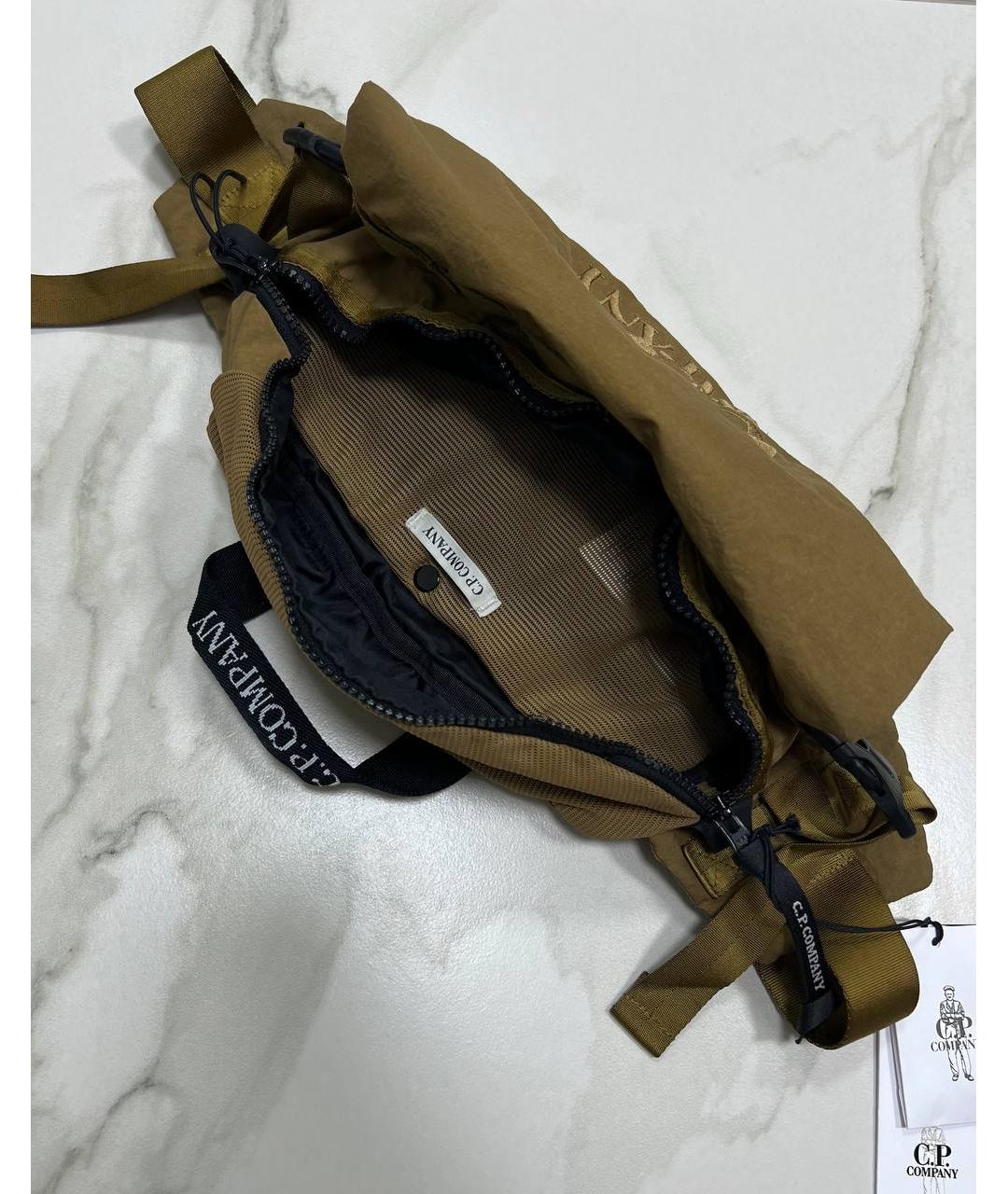 CP COMPANY Бежевая тканевая сумка на плечо, фото 4