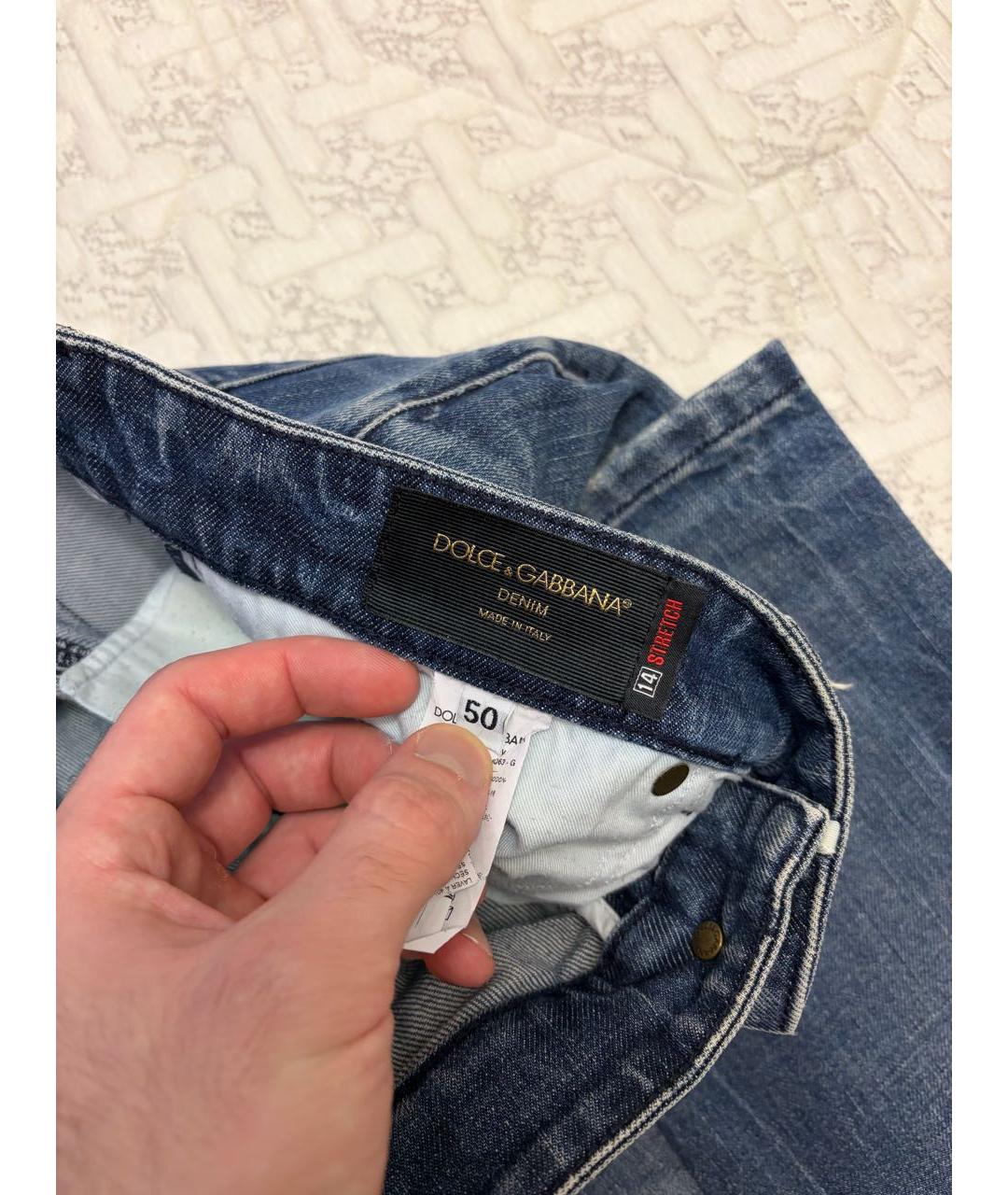 DOLCE&GABBANA Темно-синие хлопковые прямые джинсы, фото 4
