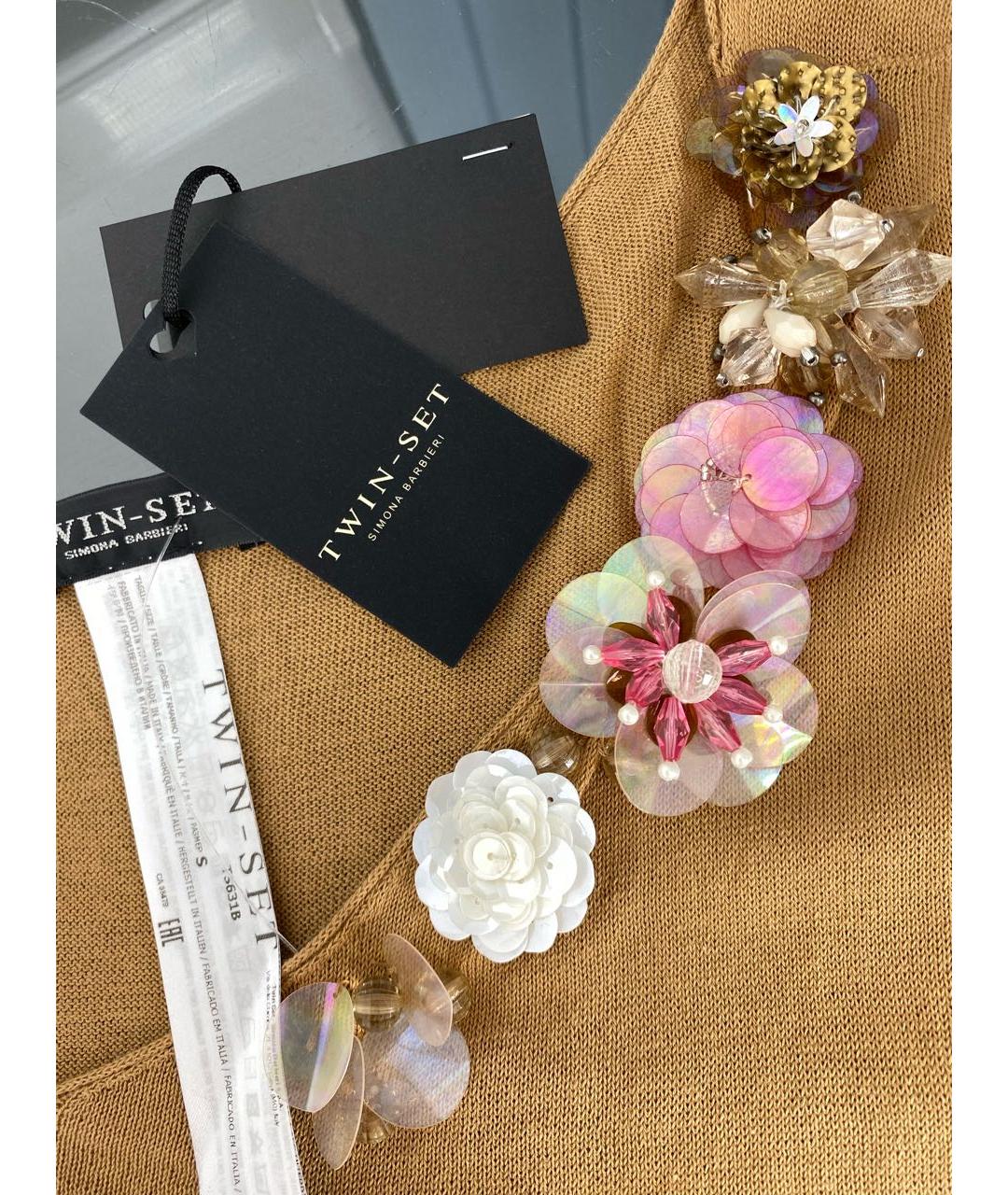 TWIN-SET Бежевое хлопковое повседневное платье, фото 4