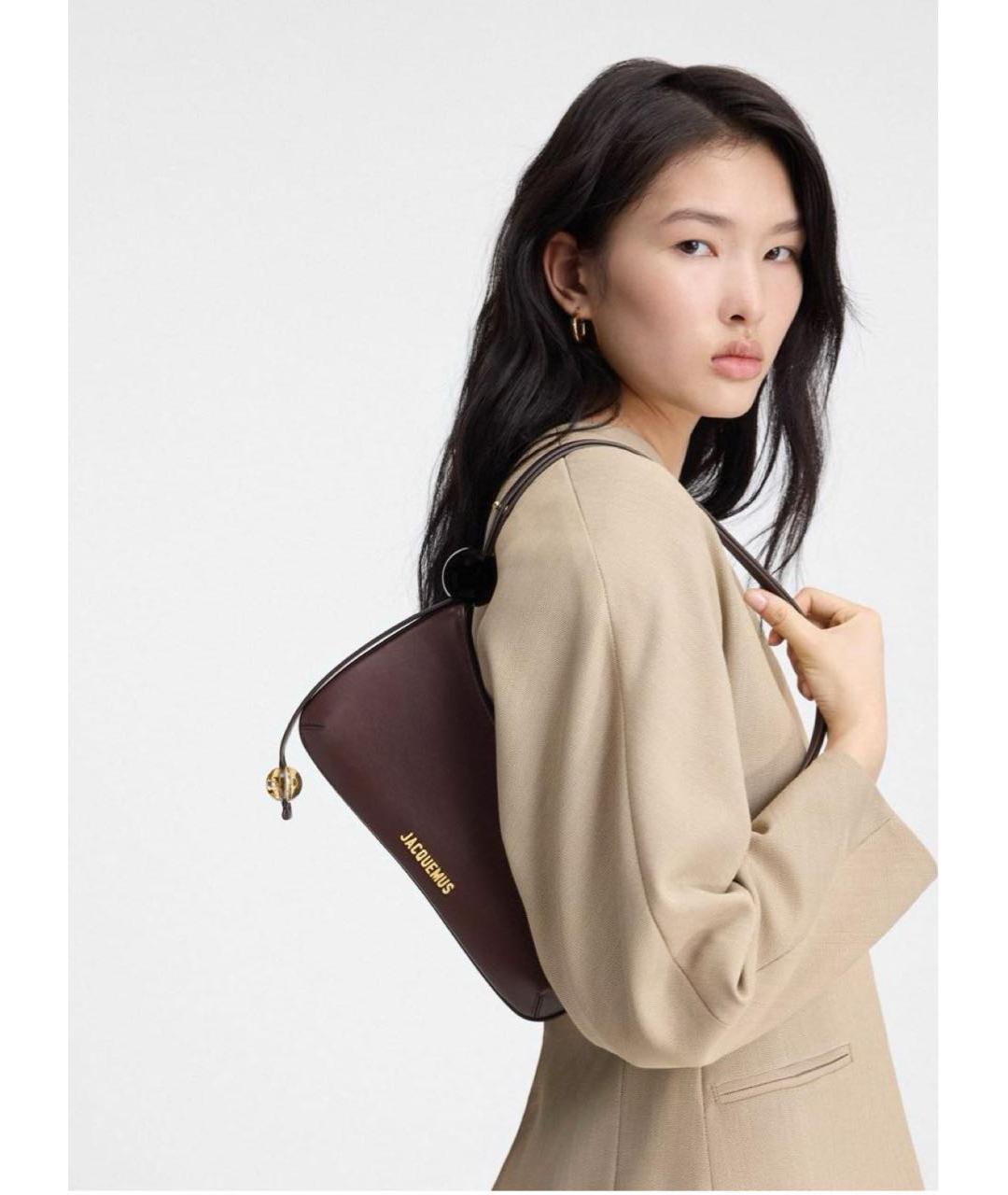 JACQUEMUS Коричневая кожаная сумка с короткими ручками, фото 8